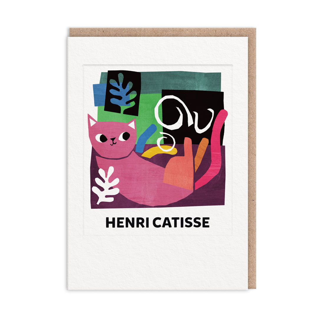 Henri Catisse greeting card with abstract cat artwork and “HENRI CATISSE” text