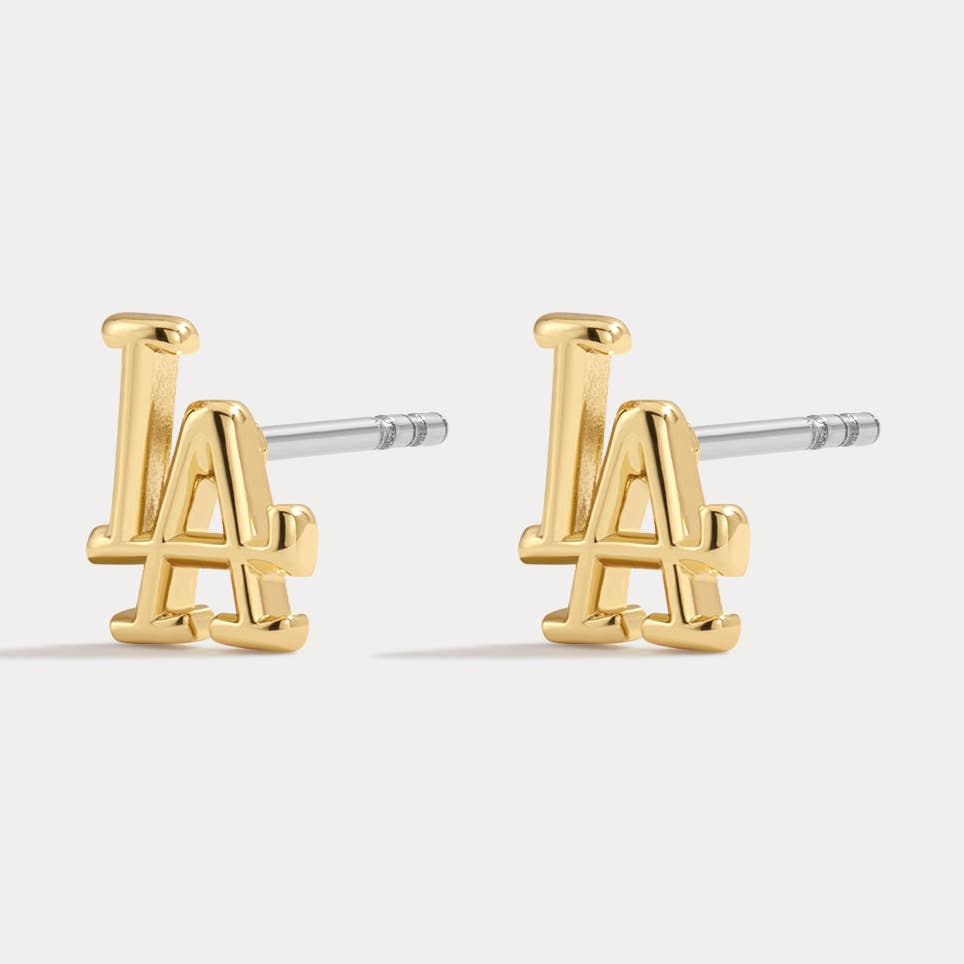 Gold-tone stud earrings with LA Dodgers logo