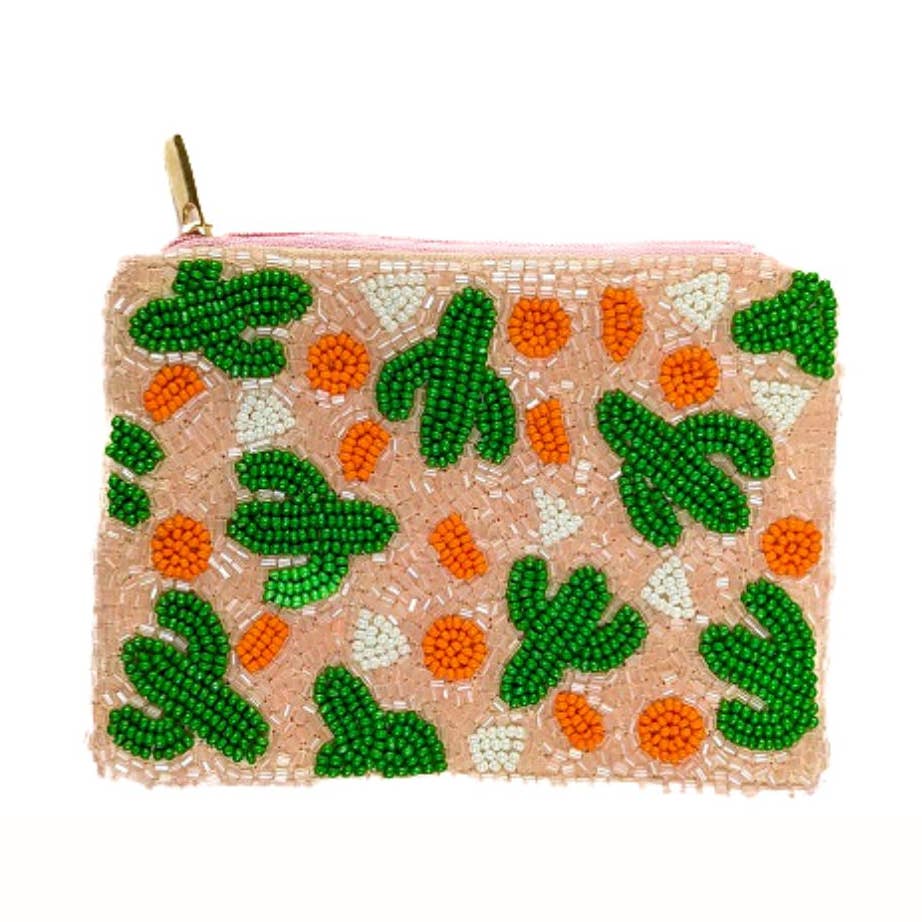 Seed Bead Coin Purse - Cactus