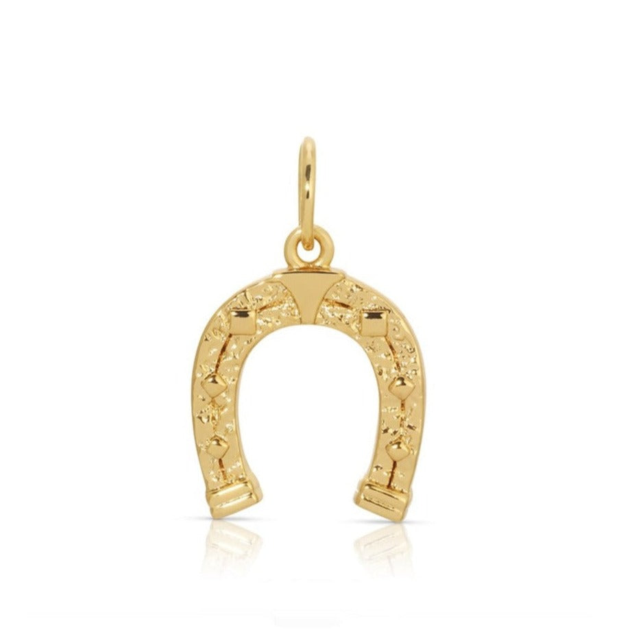 Gold-tone horseshoe charm pendant with small top loop for hanging