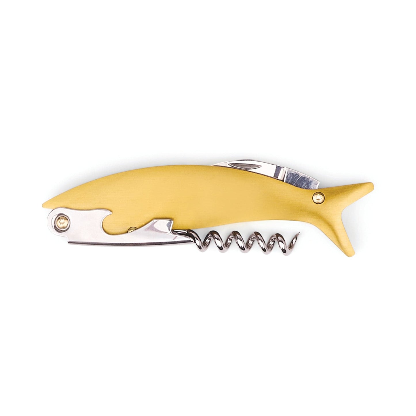 Maple wine bottle opener with gold-toned handle and chrome corkscrew, maple-shaped head