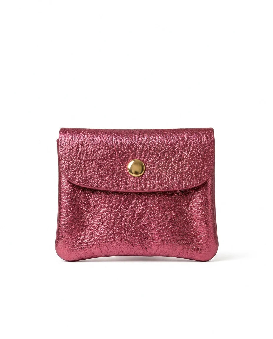 Mini Wallet- Metallic Leather - Flamingo