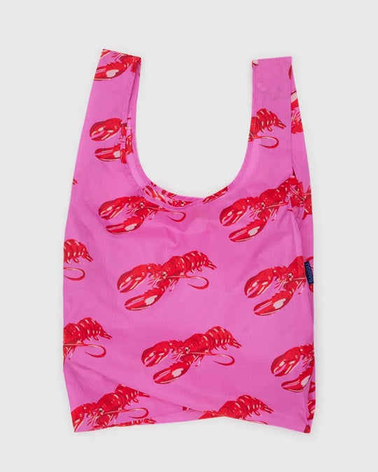 Reusable tote bag with pink lobster pattern