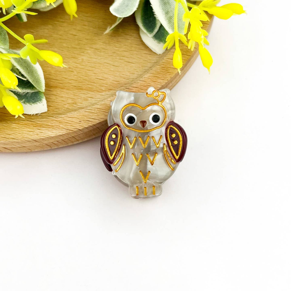 Owl Mini Hair Claw Clip - Gray/Gold