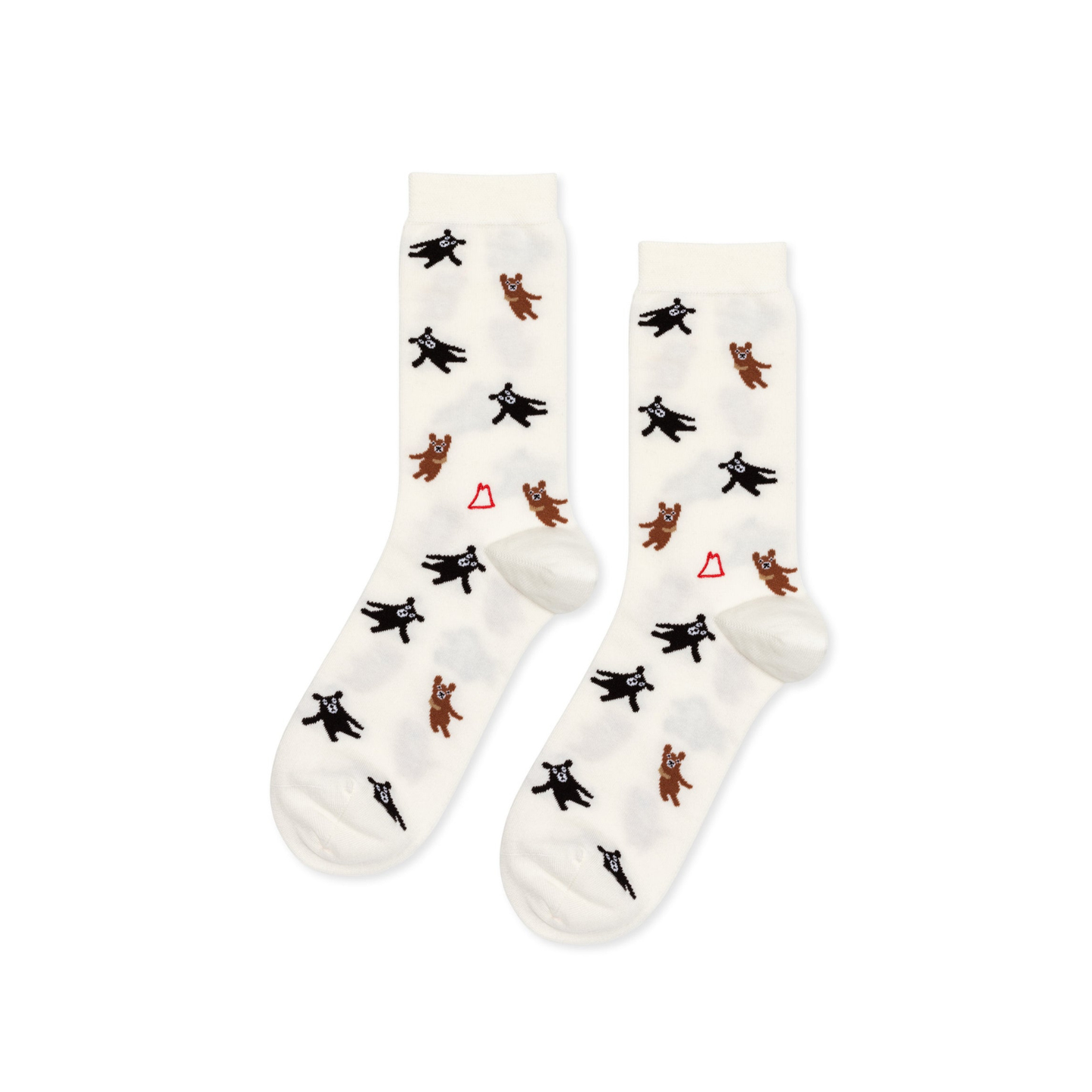 Ivory crew socks with floating bear and black dog patterns, set of 2
