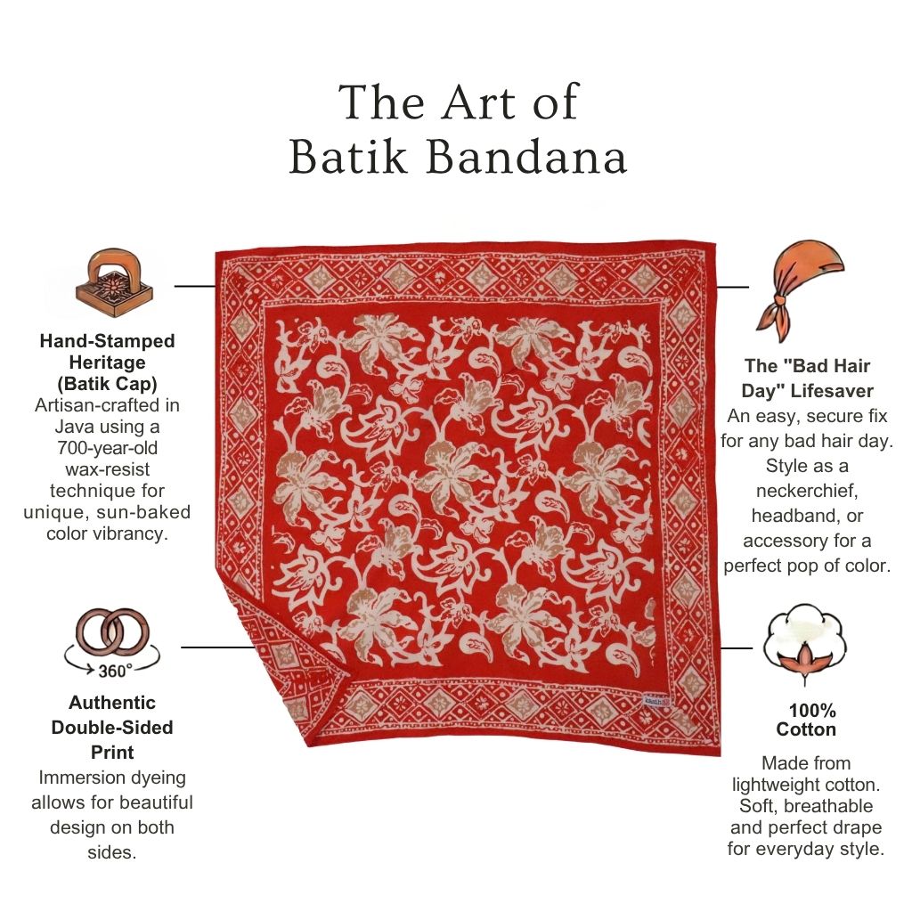 Hand Dyed Batik Bandana - Fiery Red Flower