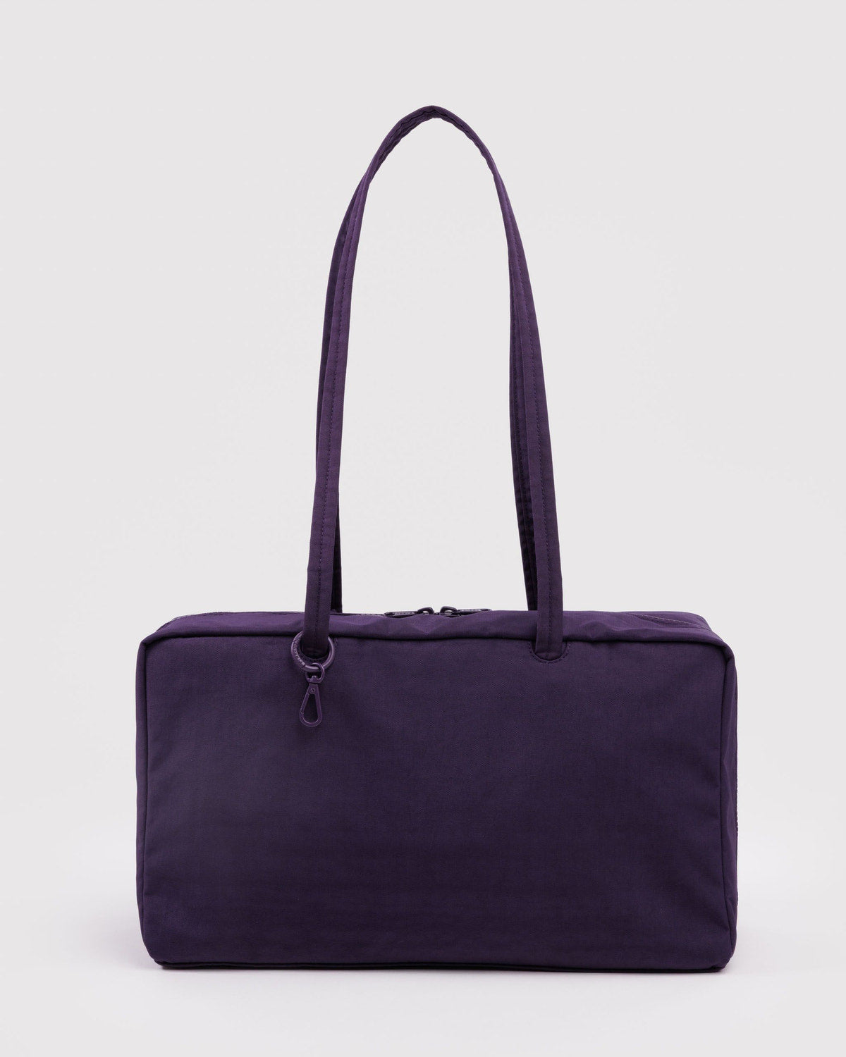 Purple nylon bowler bag with top zip and short handles