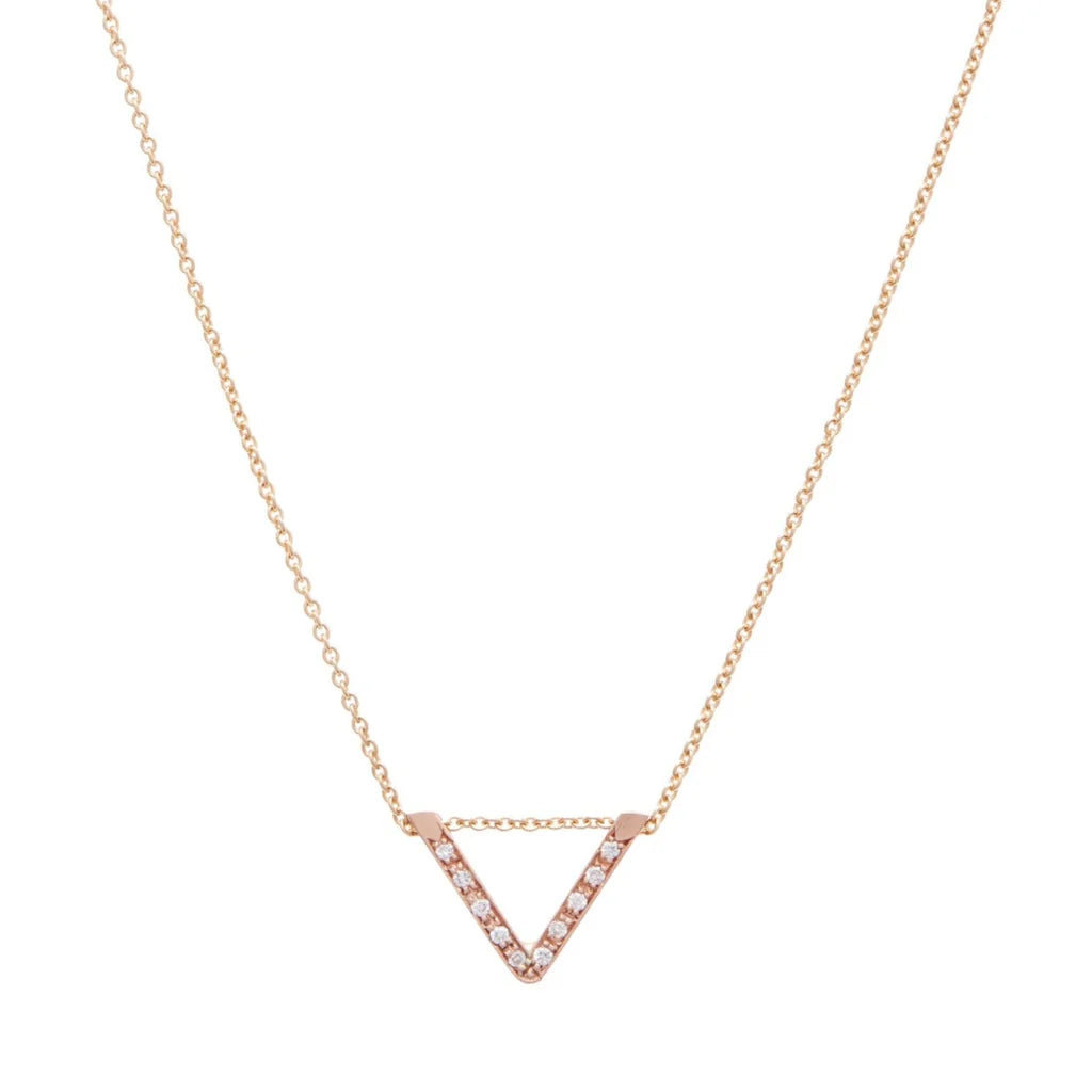 14 karat gold diamond necklace with V-shaped pavé pendant