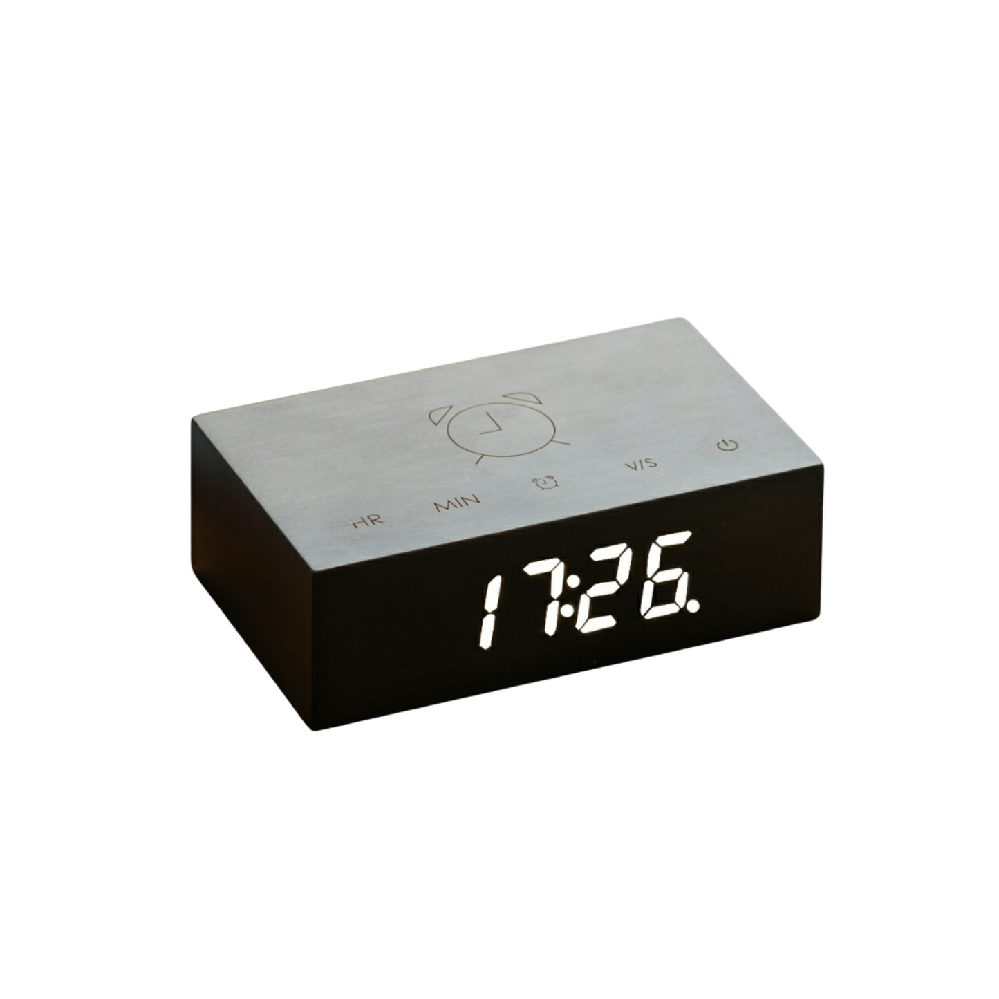 Black wood Flip Click Clock with white LED digits on the front display