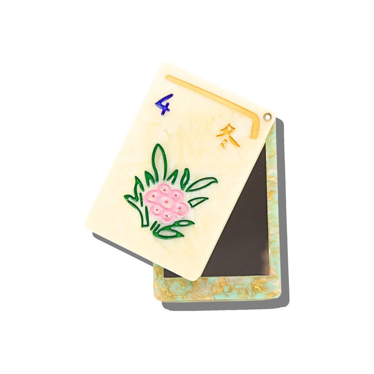 Hand-Painted Flower Mahjong Compact Mirror