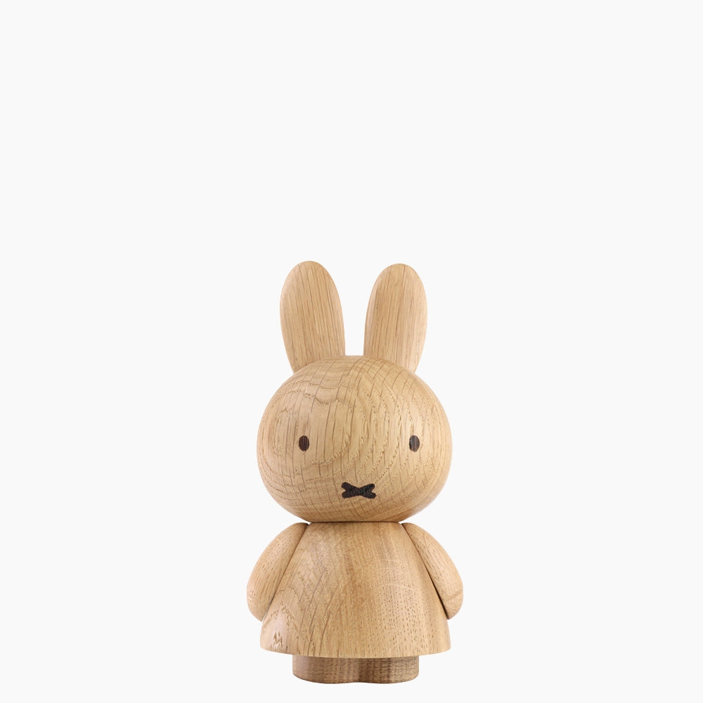 Mini oak wood bunny figurine with carved face and upright ears