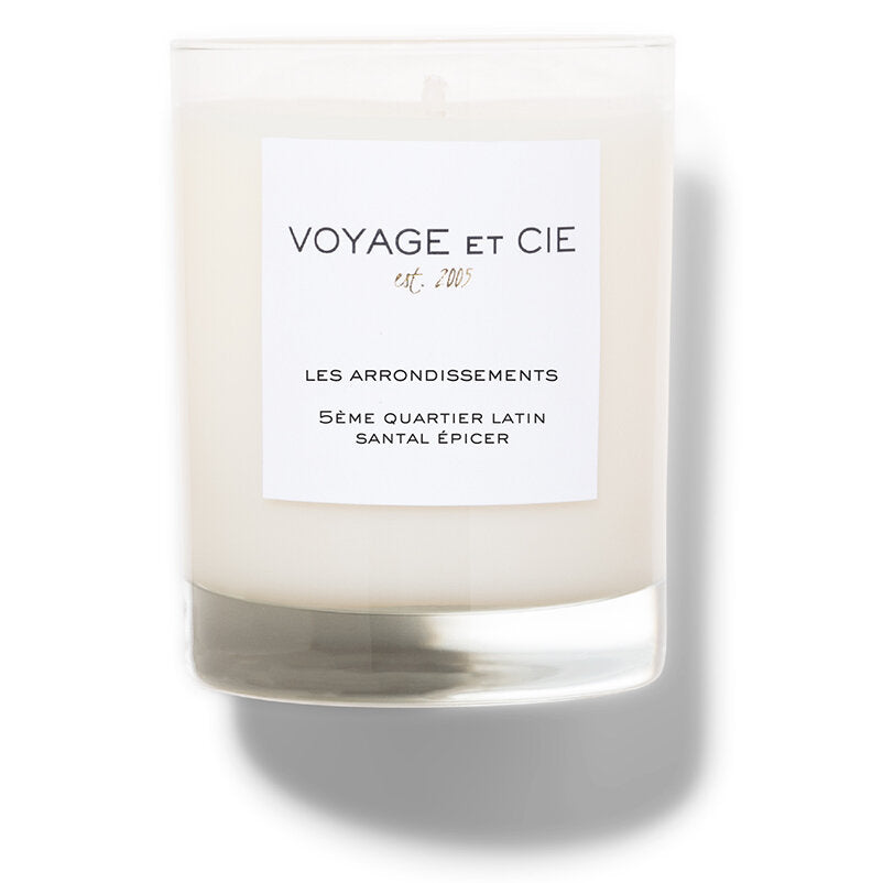 Voyage et Cie scented candle in clear glass jar, Quartier Latin