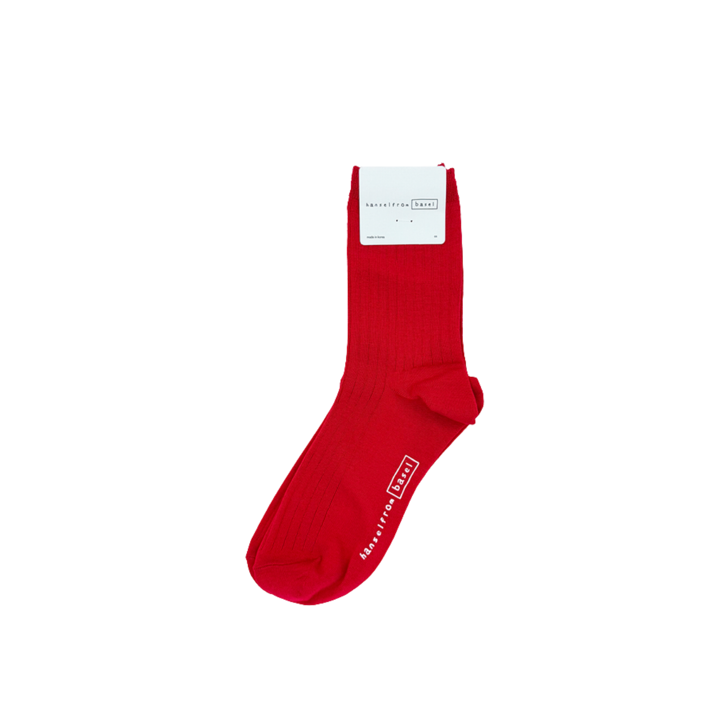 Ribbed crew socks in red, ankle length, elastic knit cuff