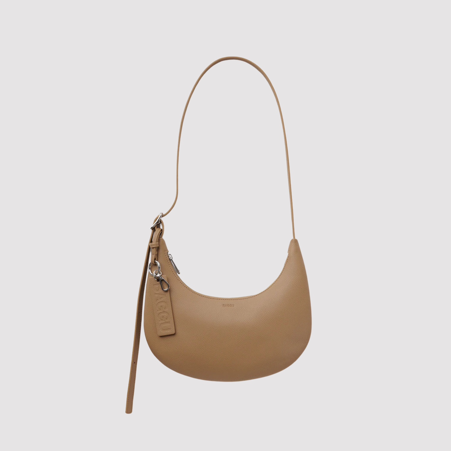 Dune recycled leather crescent hobo bag with zip-top and long shoulder strap