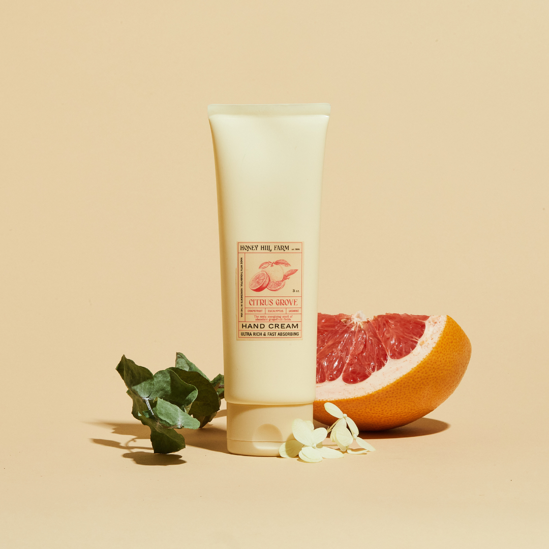 Hand cream tube, pale-yellow, Citrus Grove scent label