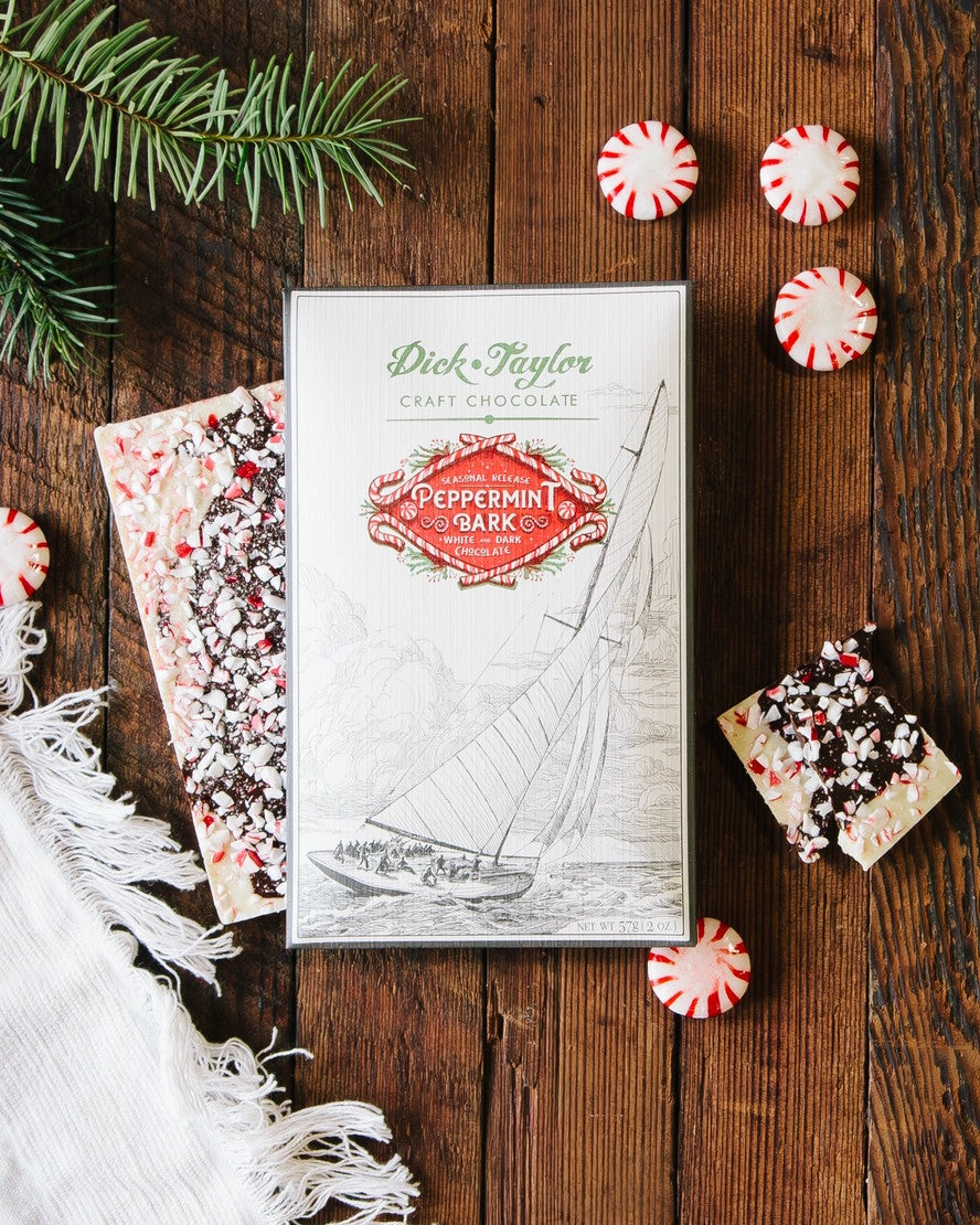 Peppermint bark dark and white chocolate gift box with peppermint candy pieces