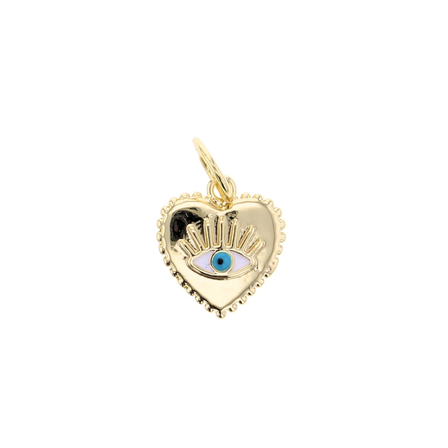 Gold-tone heart evil eye charm pendant with blue enamel eye detail