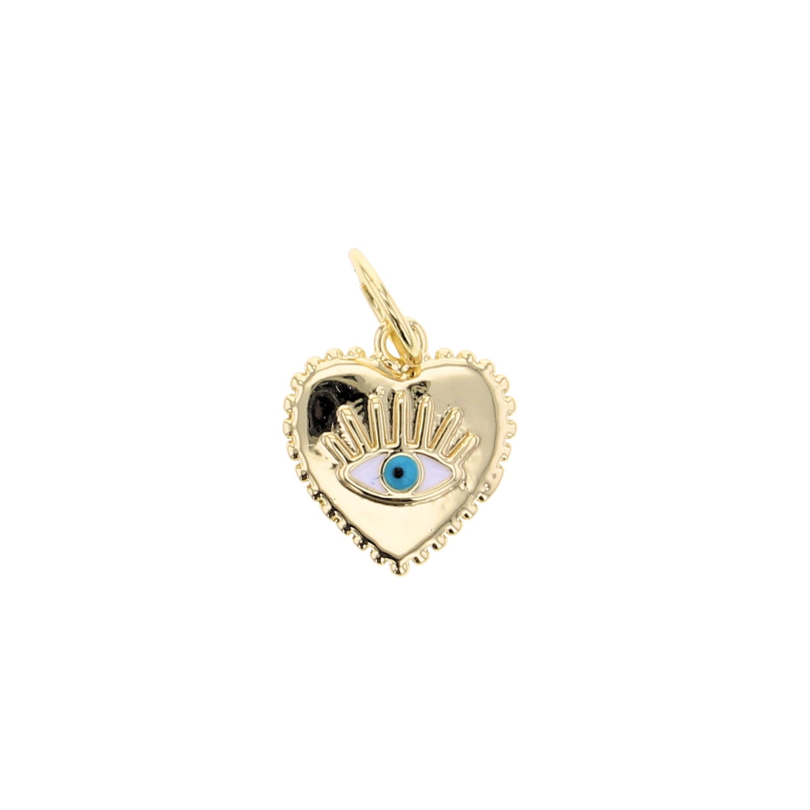 Gold-tone heart evil eye charm pendant with blue enamel eye detail