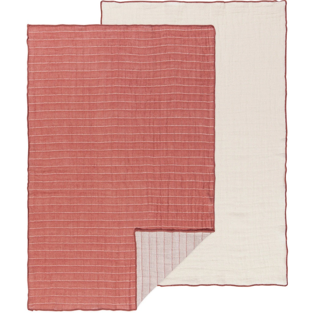 Double-weave dishtowel set of 2 in pink and white, fine striped weave.
