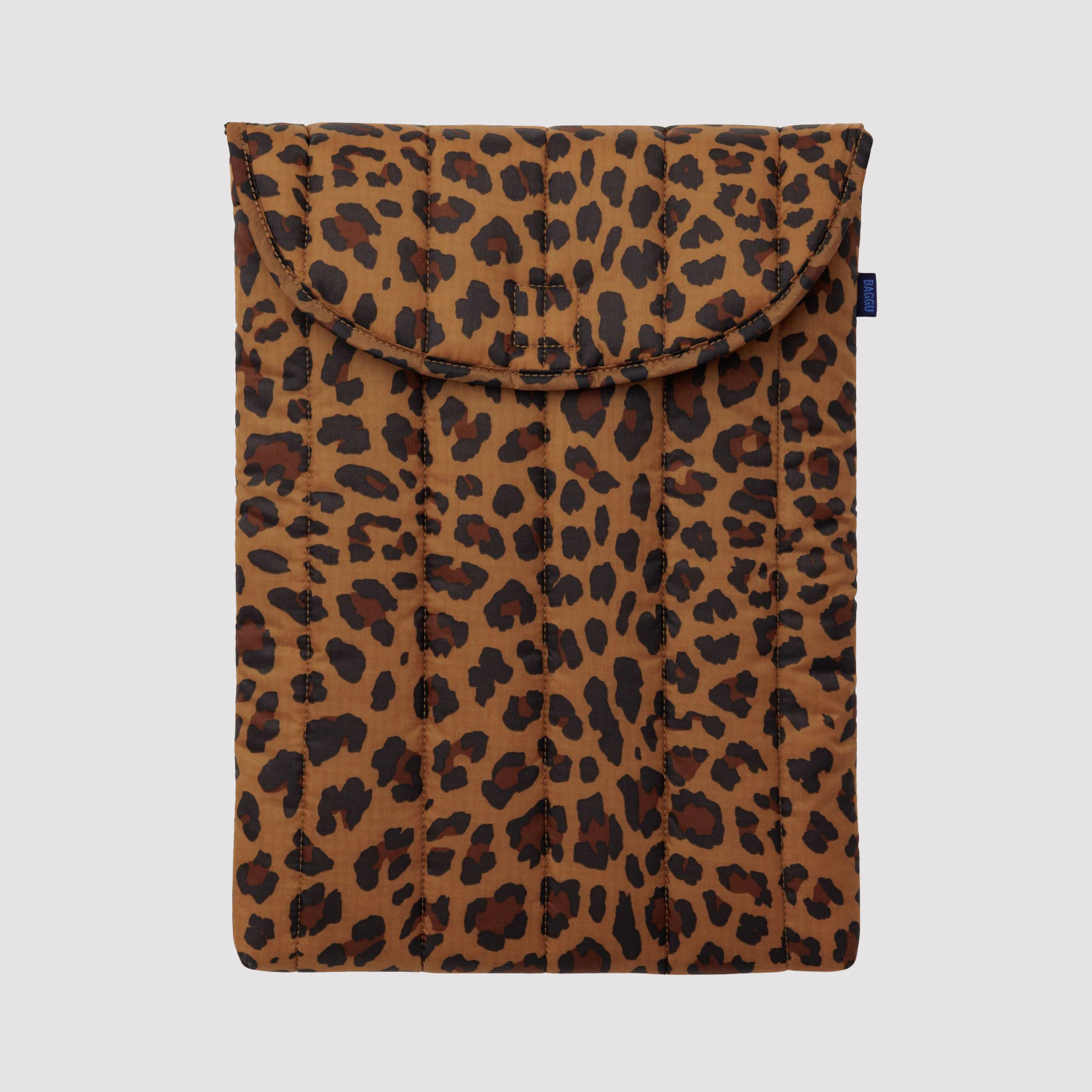 16-inch puffy laptop sleeve with leopard print and top flap