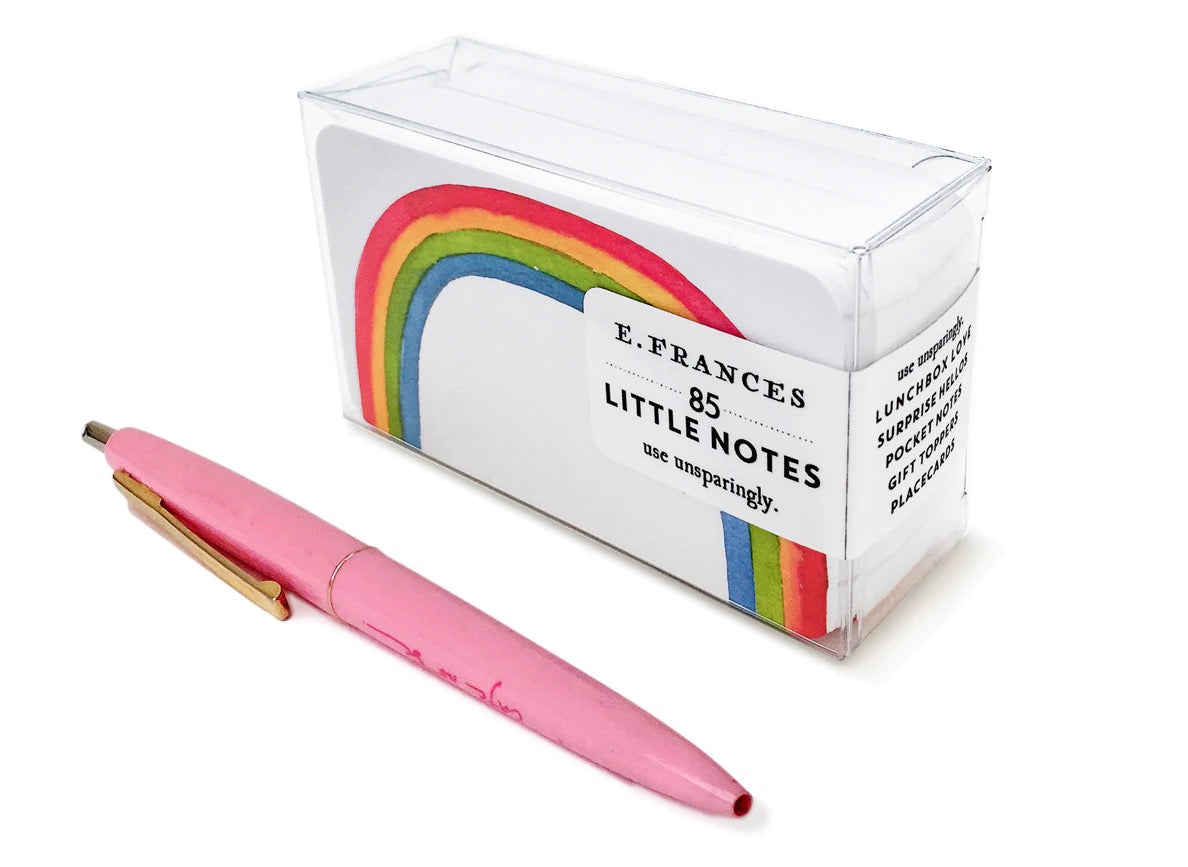Rainbow “Little Notes” notepad in clear box with pink pen