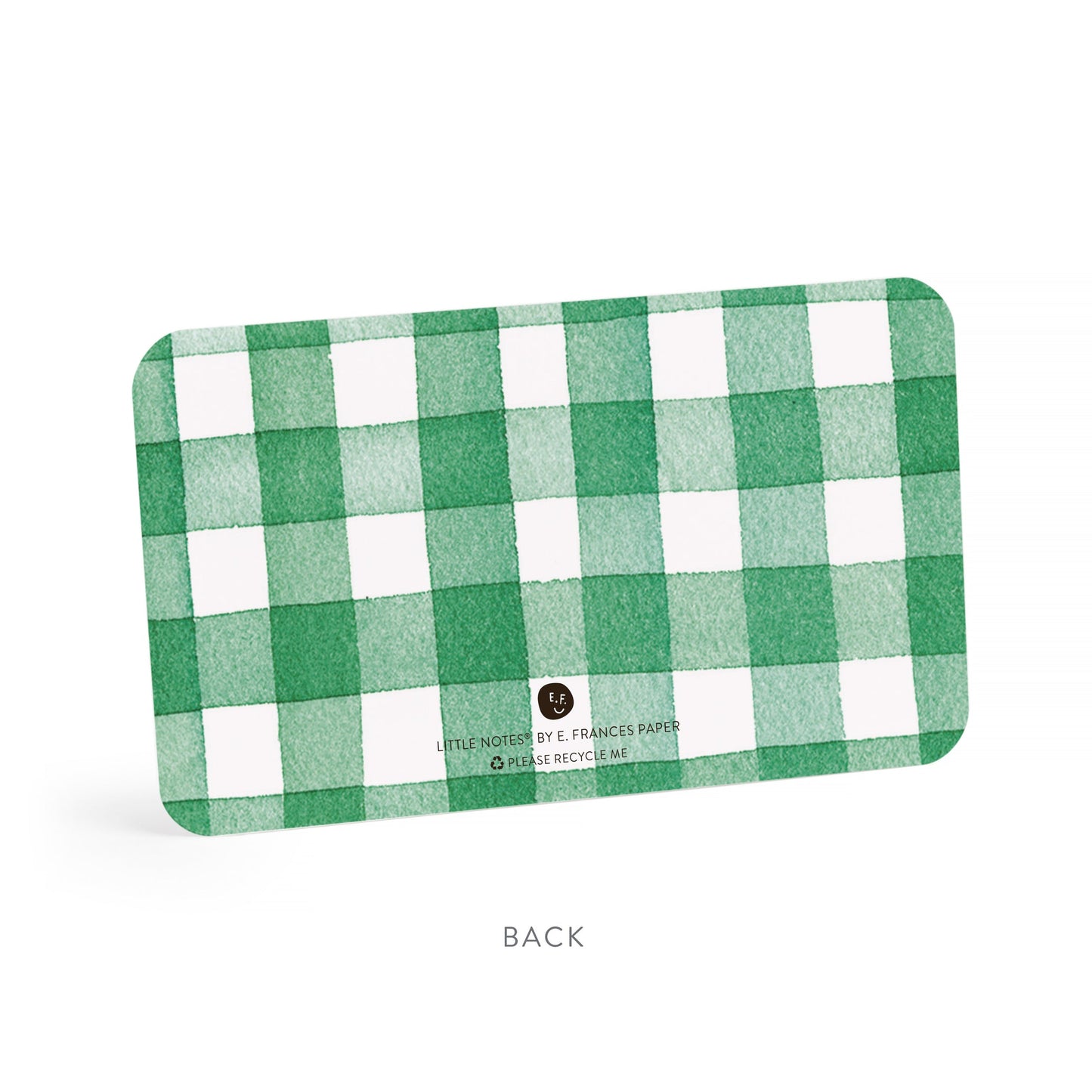 Back note cards: green gingham with small E. Frances label