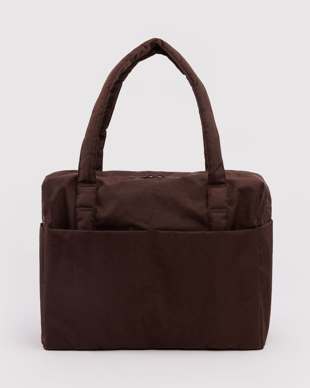 Carry-on bag in dark brown with top handles and front pocket