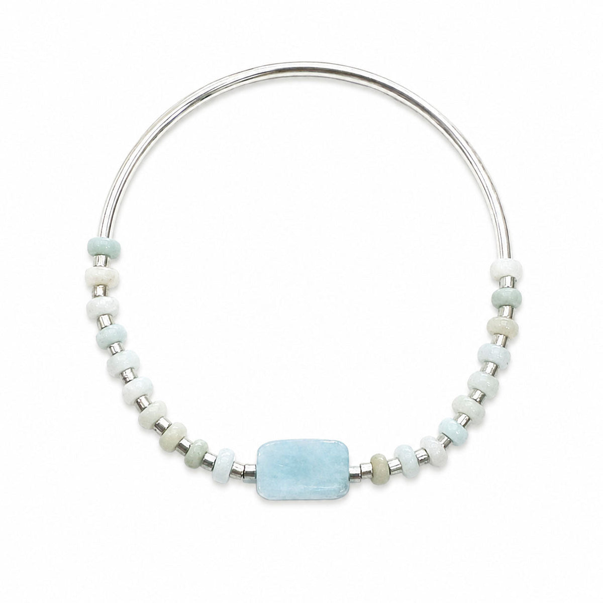 Stretch Bangle Bracelet - Aquamarine & Amazonite - SIlver