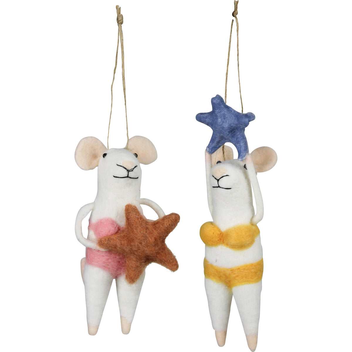 Felt Mice with Starfish Ornaments - Yellow  Bikini