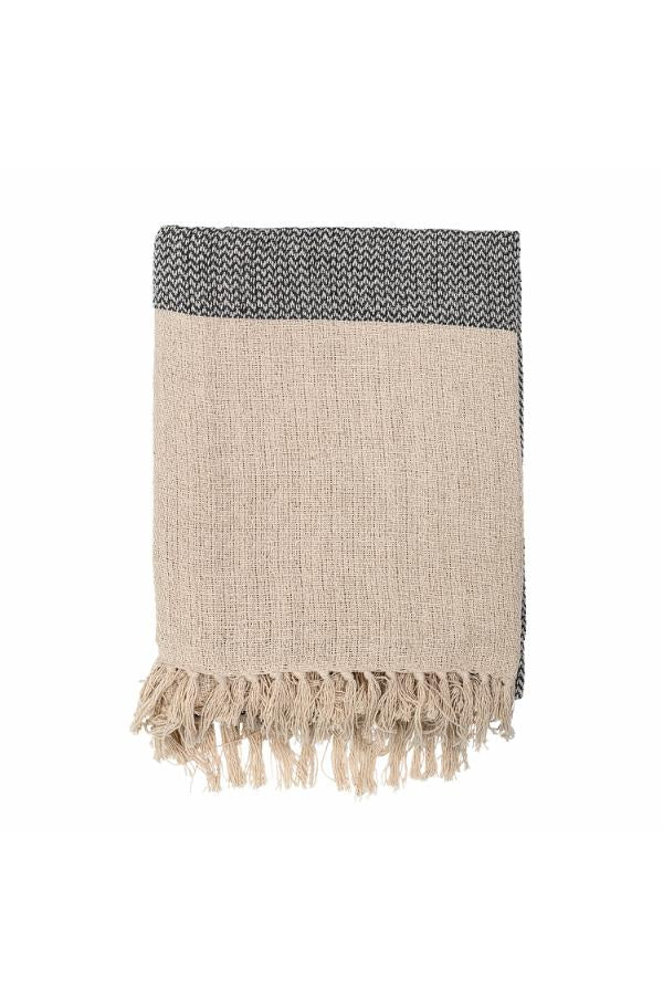 Recycled Cotton Blend Knit throw with Fringe - Grey