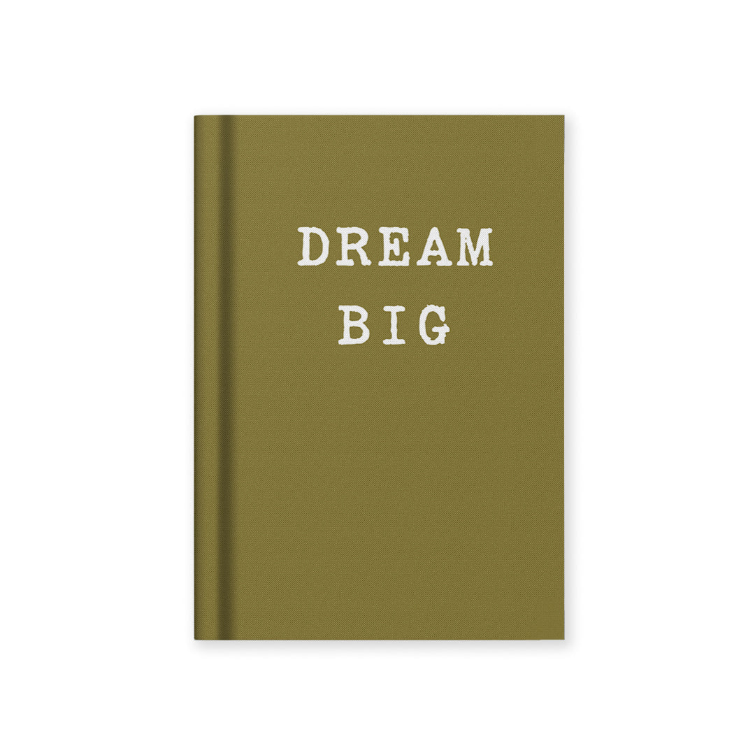 Olive green fabric hardback notebook with DREAM BIG lettering on cover