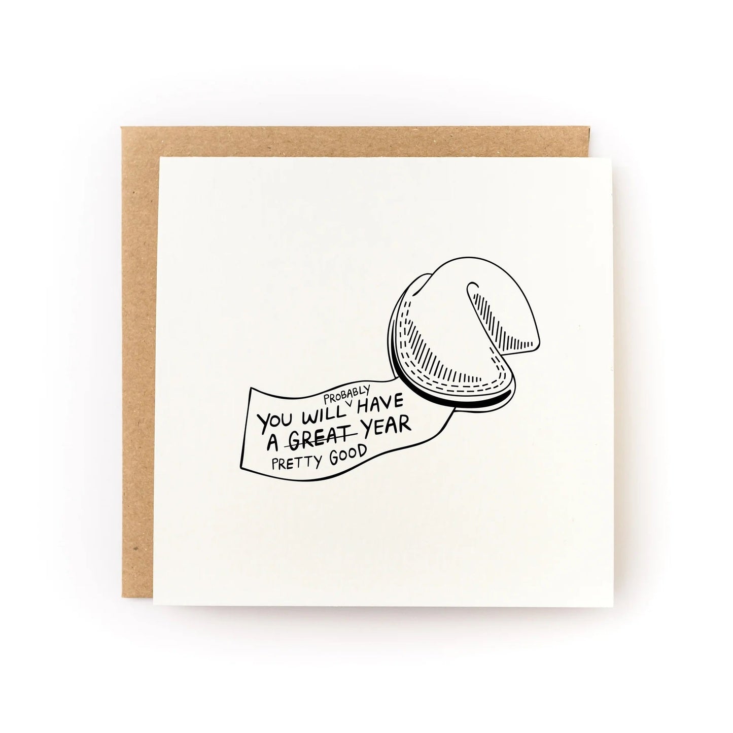 Letterpress greeting card with black line art and 'You will have a GREAT YEAR' text