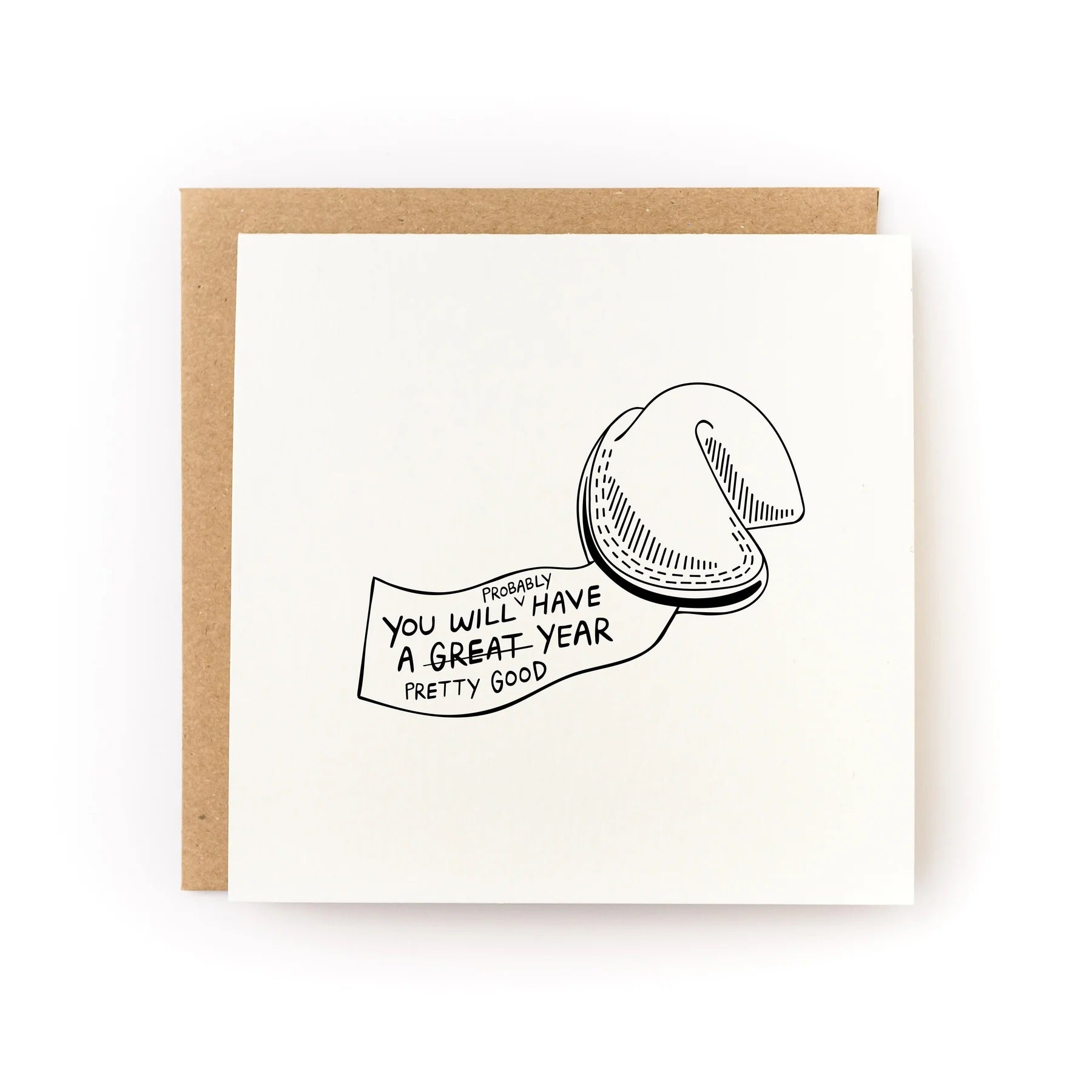 Letterpress greeting card with black line art and 'You will have a GREAT YEAR' text