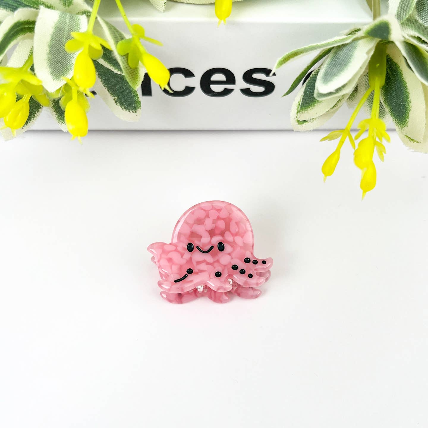 Pink octopus mini hair claw clip with rounded grip
