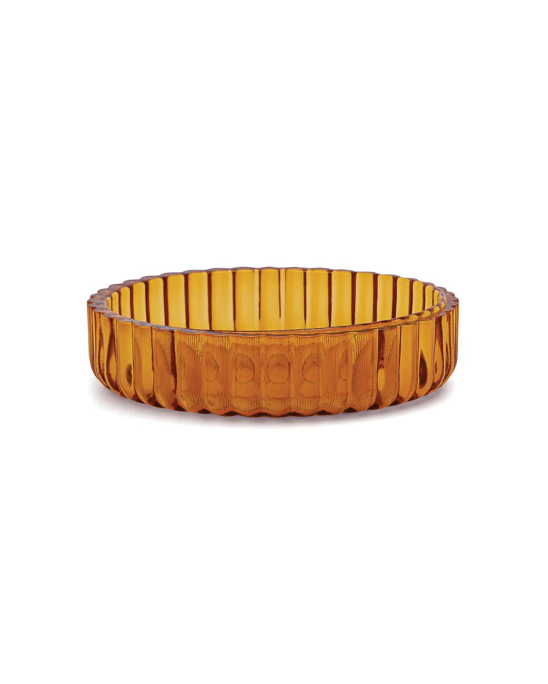 Amber ribbed glass nesting bowl with scalloped rim