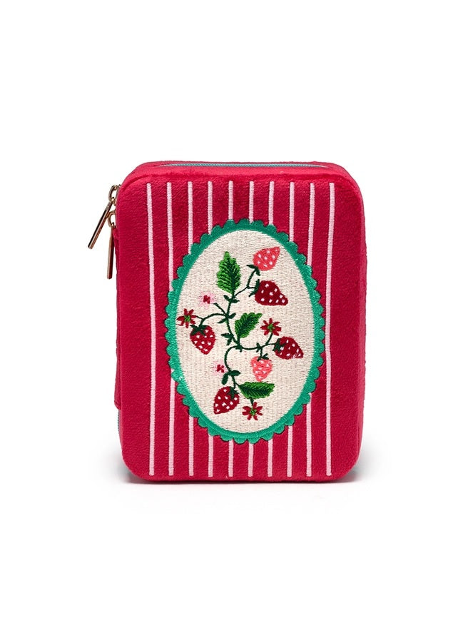 Velvet Jewelry Zip Case - Strawberry