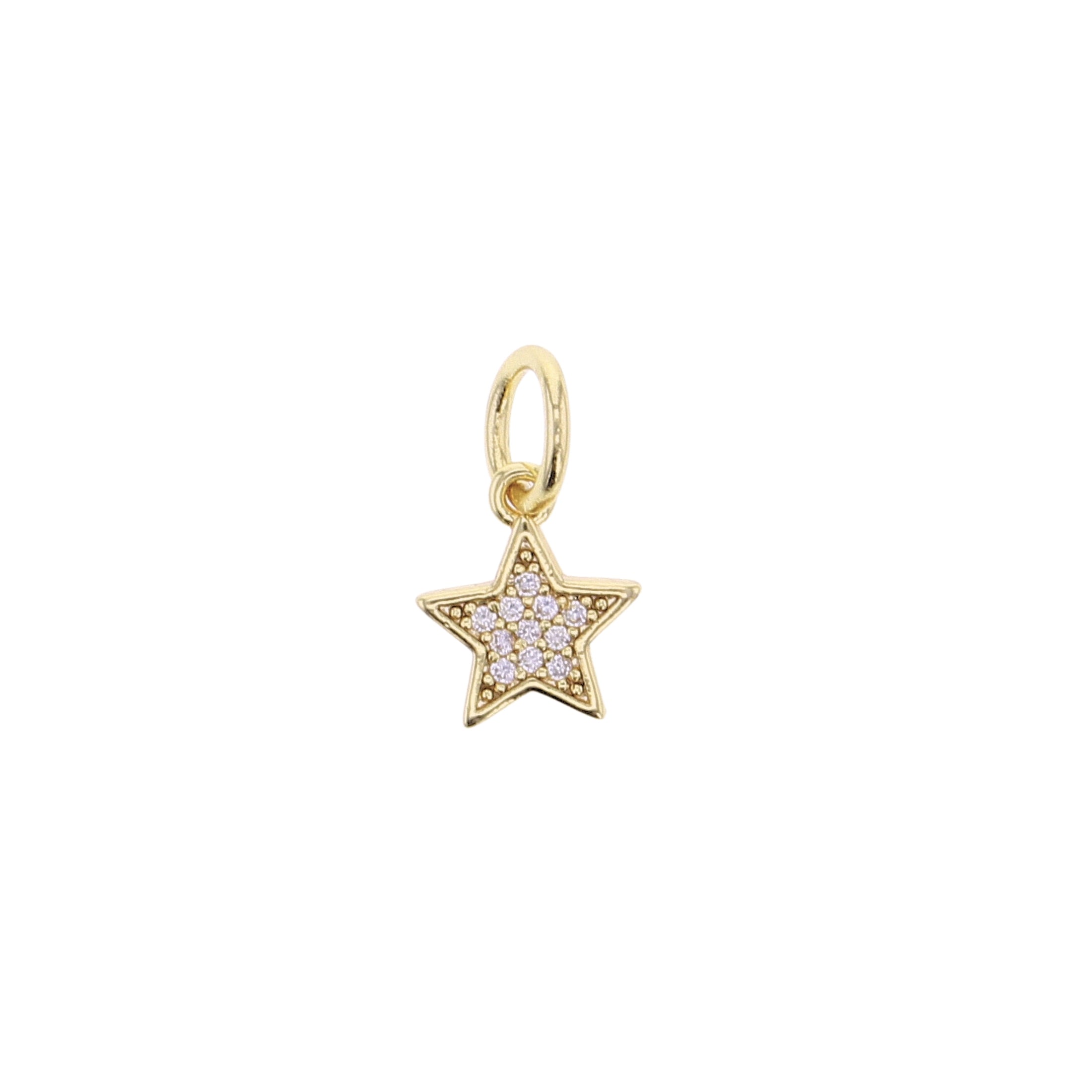 Gold star charm with pavé cubic zirconia and loop bail