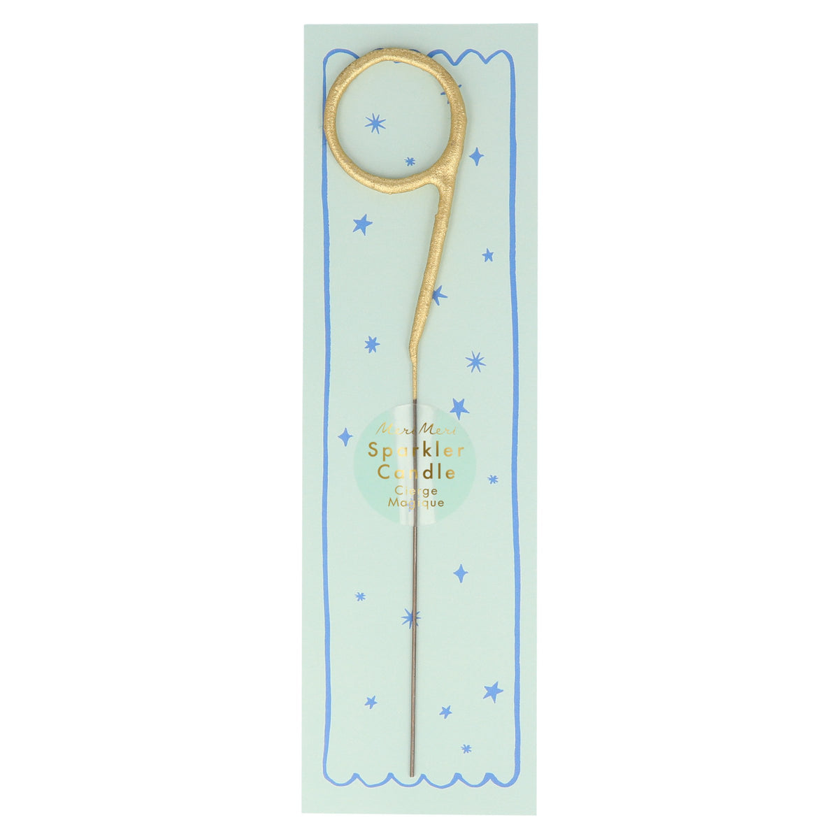 Gold sparkler number candle with star accents on gold stick and round tip
