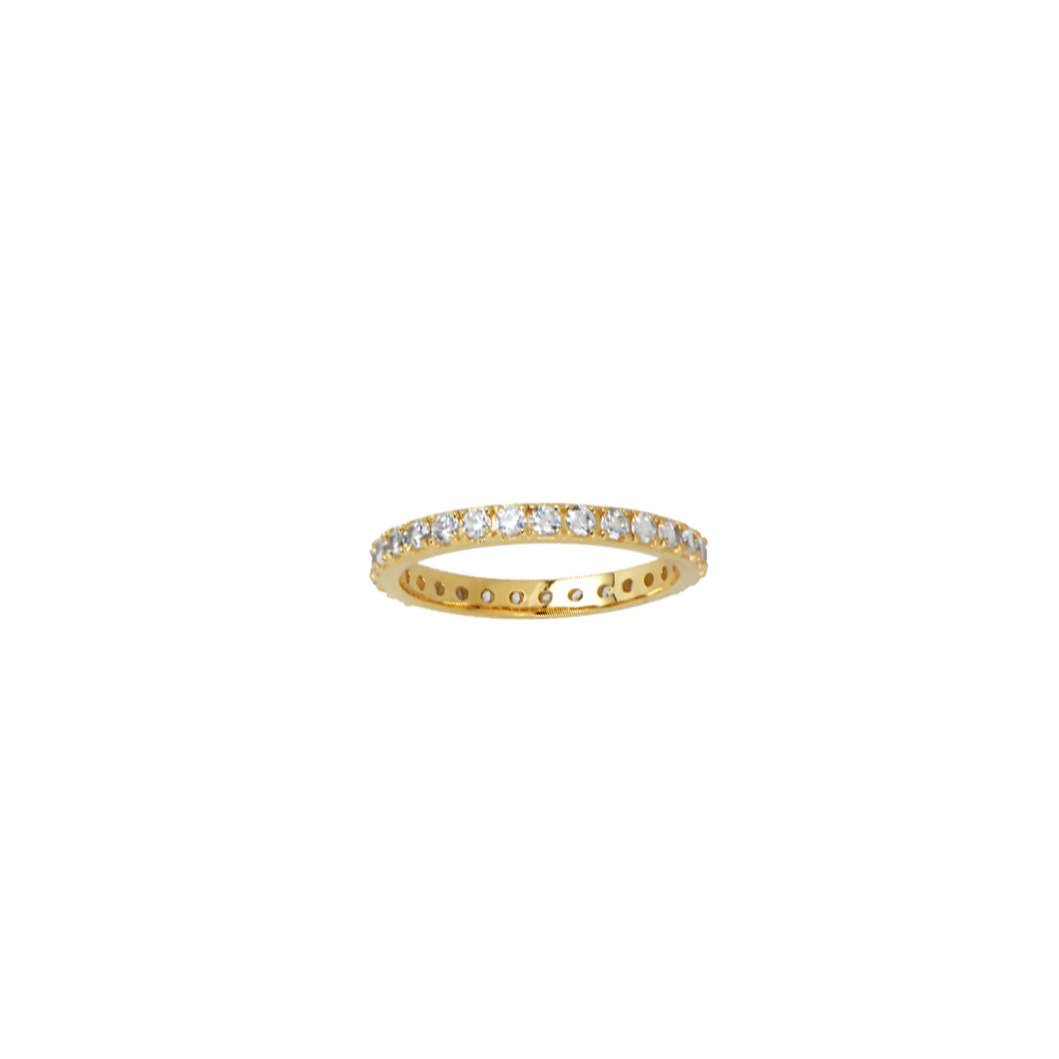 Gold-tone simulated diamond eternity ring with small round stones around the band