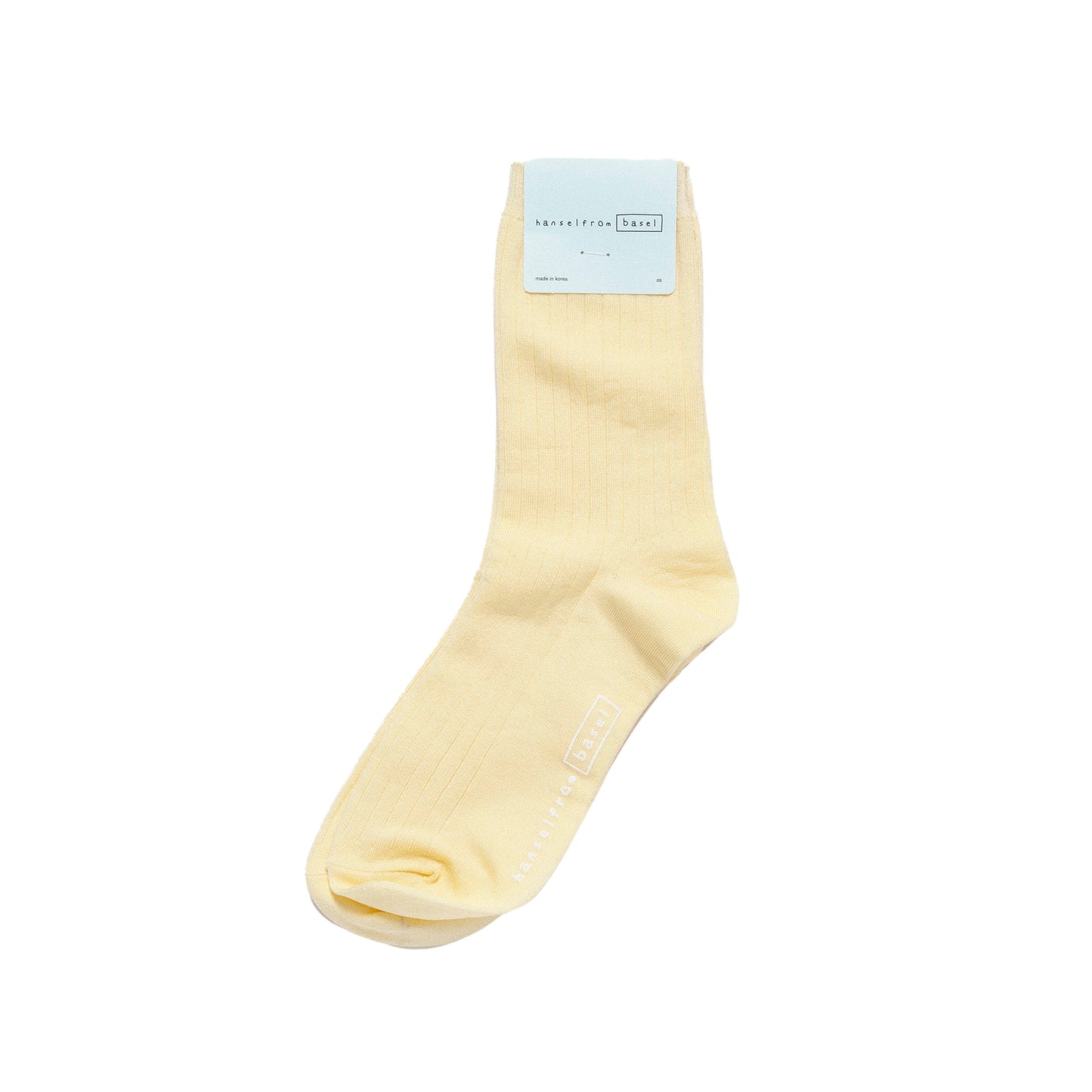 Ribbed crew socks in pale cream, ankle length, elastic knit cuff