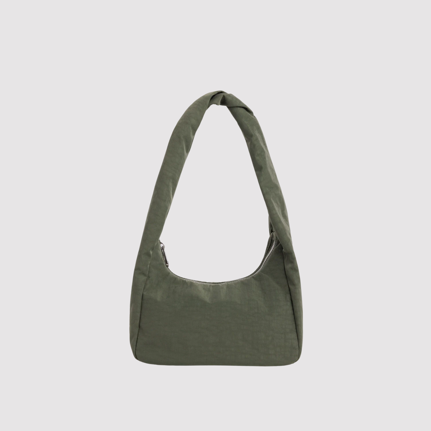 Meringue-style small nylon bag in olive green with wide top handle