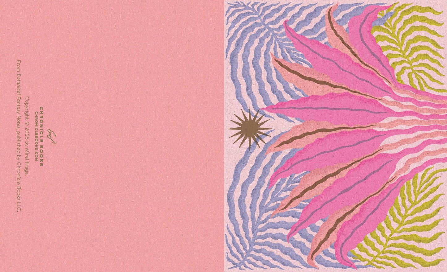 Note card set back with tropical botanical artwork in pink, blue, and green tones