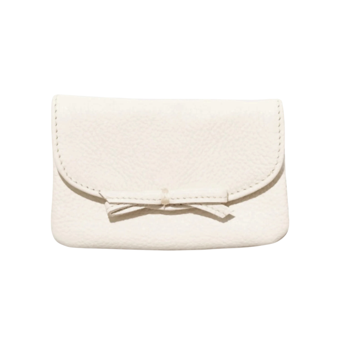 White pebble leather bow card case with front flap