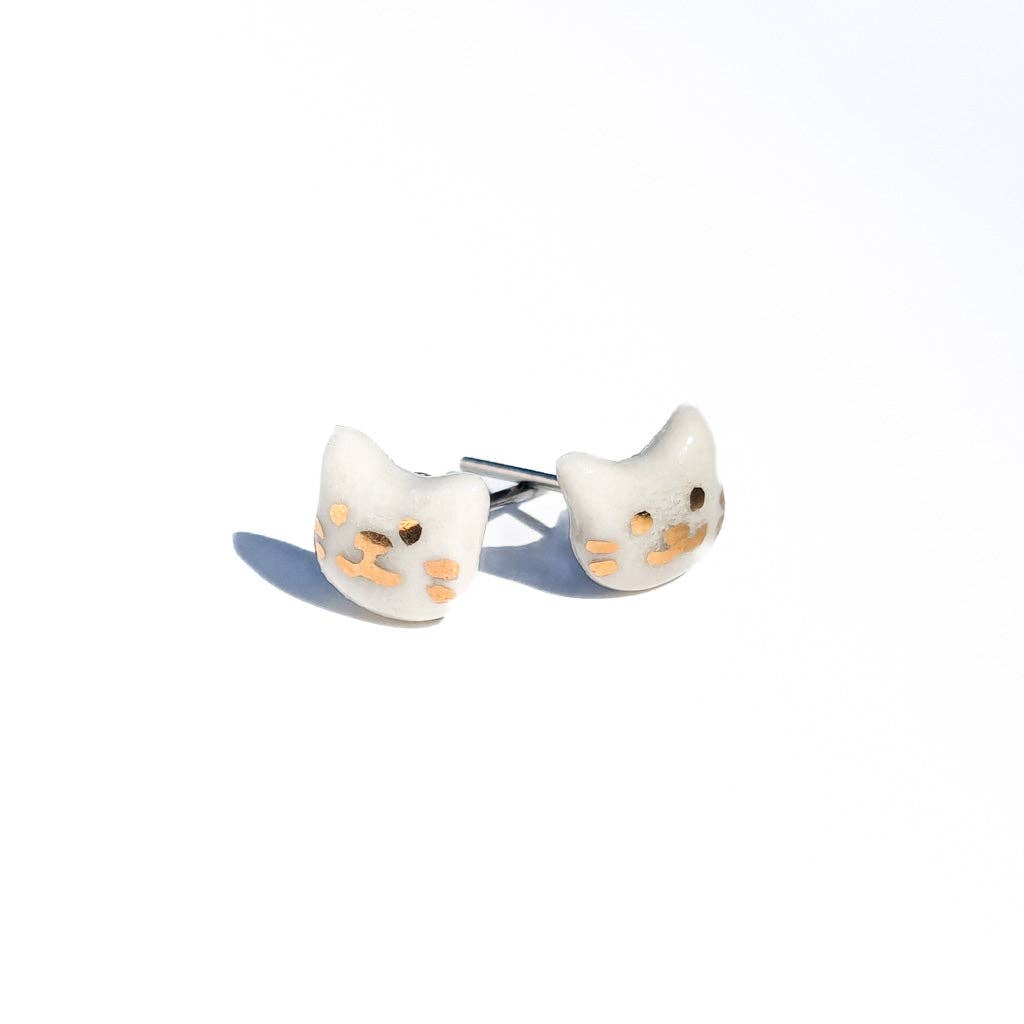Precious Little Meow Meow Micro Studs - Leche White with Gold