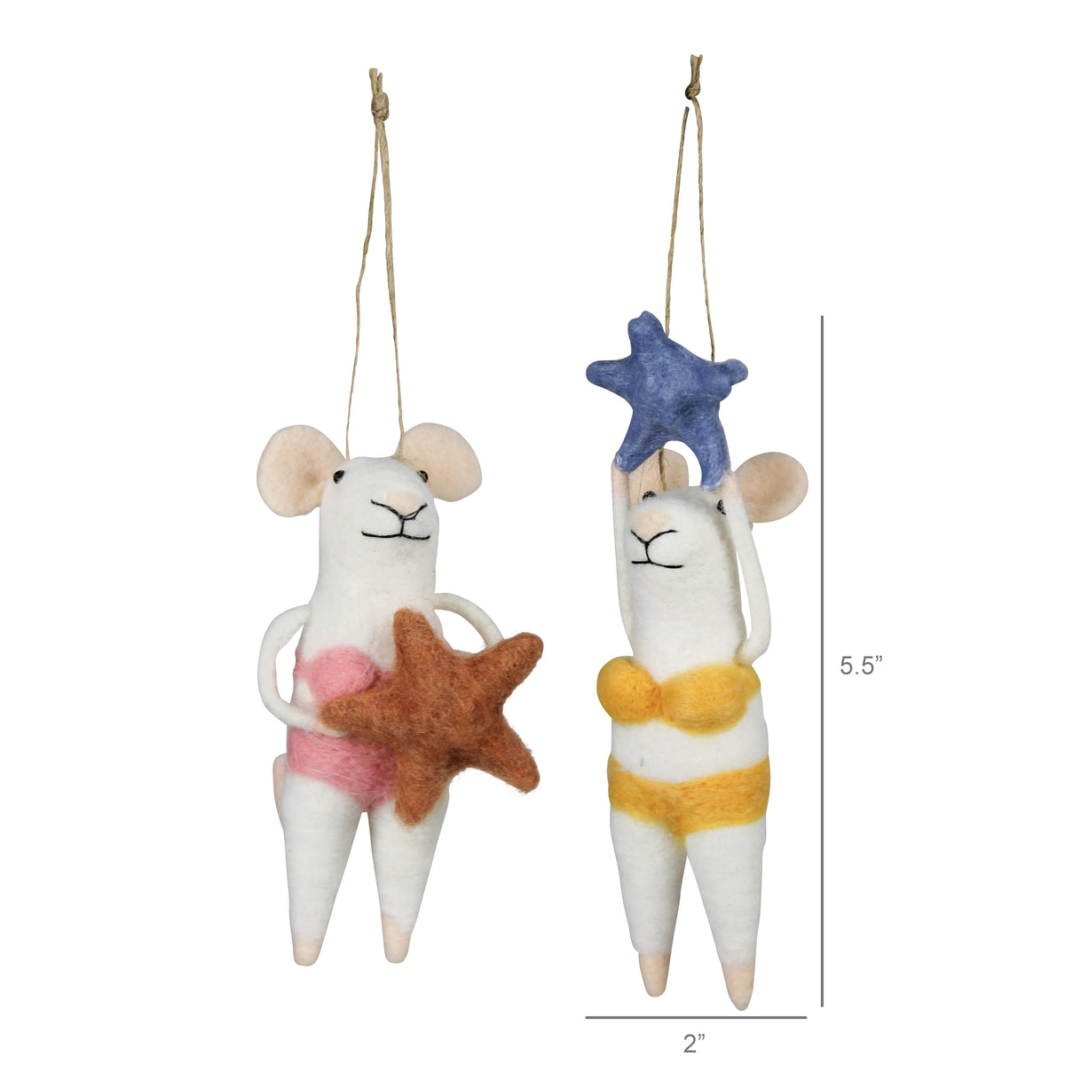 Felt Mice with Starfish Ornaments - Yellow  Bikini