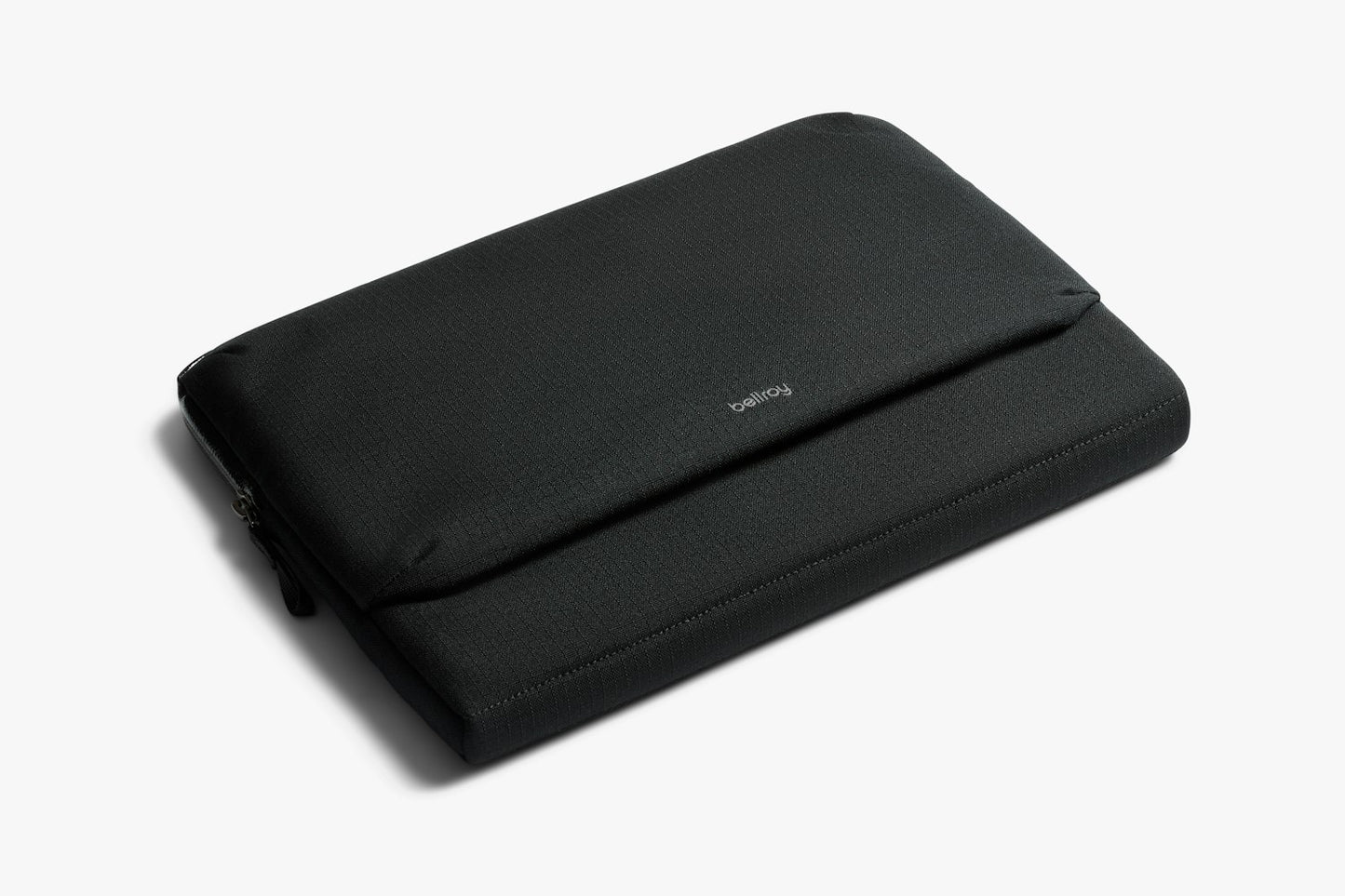 Black padded laptop caddy with zip closure and small center logo