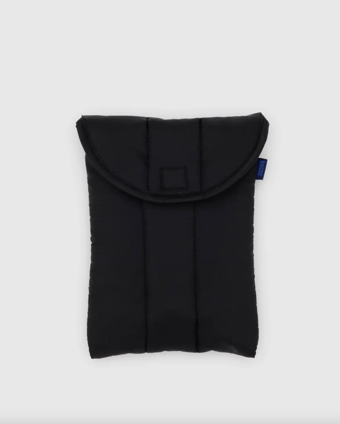 8-inch puffy tablet sleeve in black with curved flap pocket
