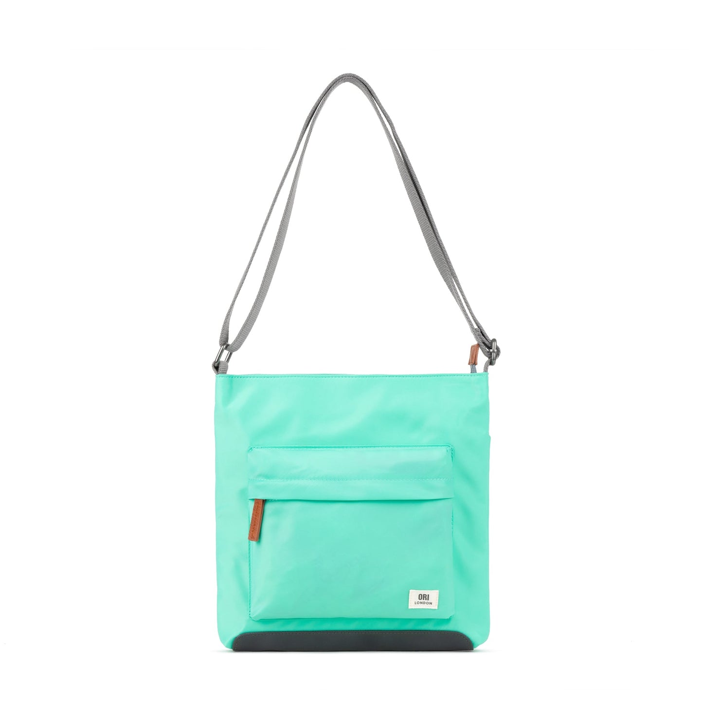 Sustainable nylon crossbody bag in light turquoise with zip front pocket