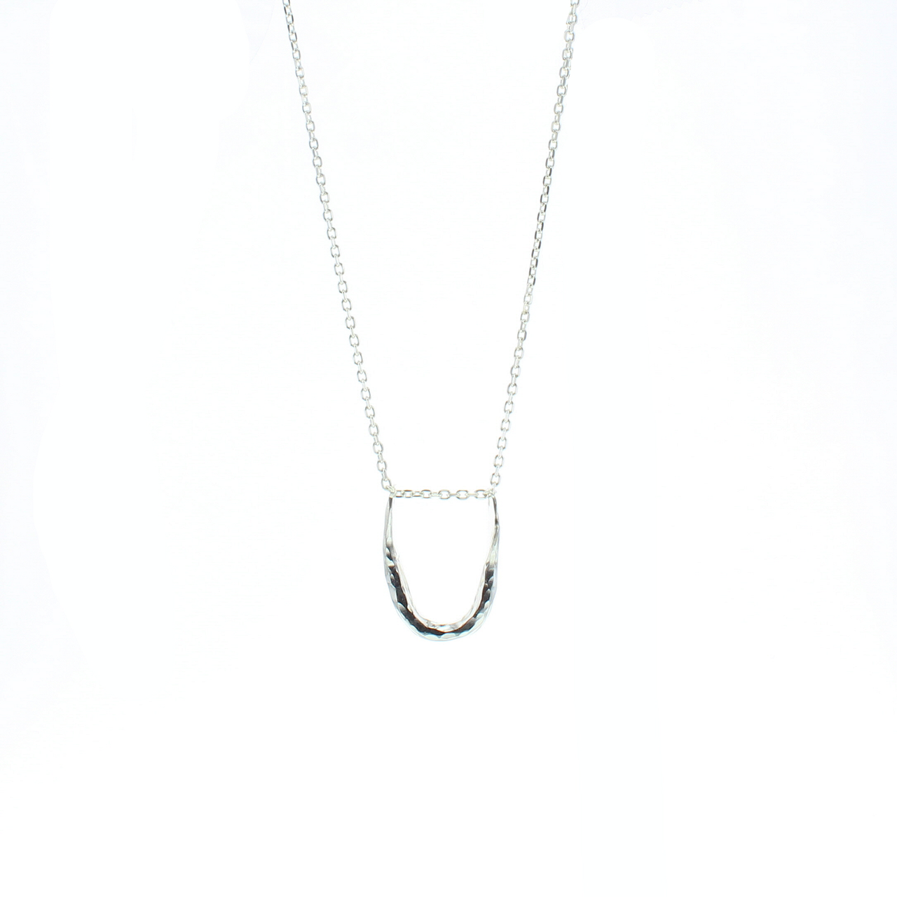 Silver chain necklace with U-shaped open pendant