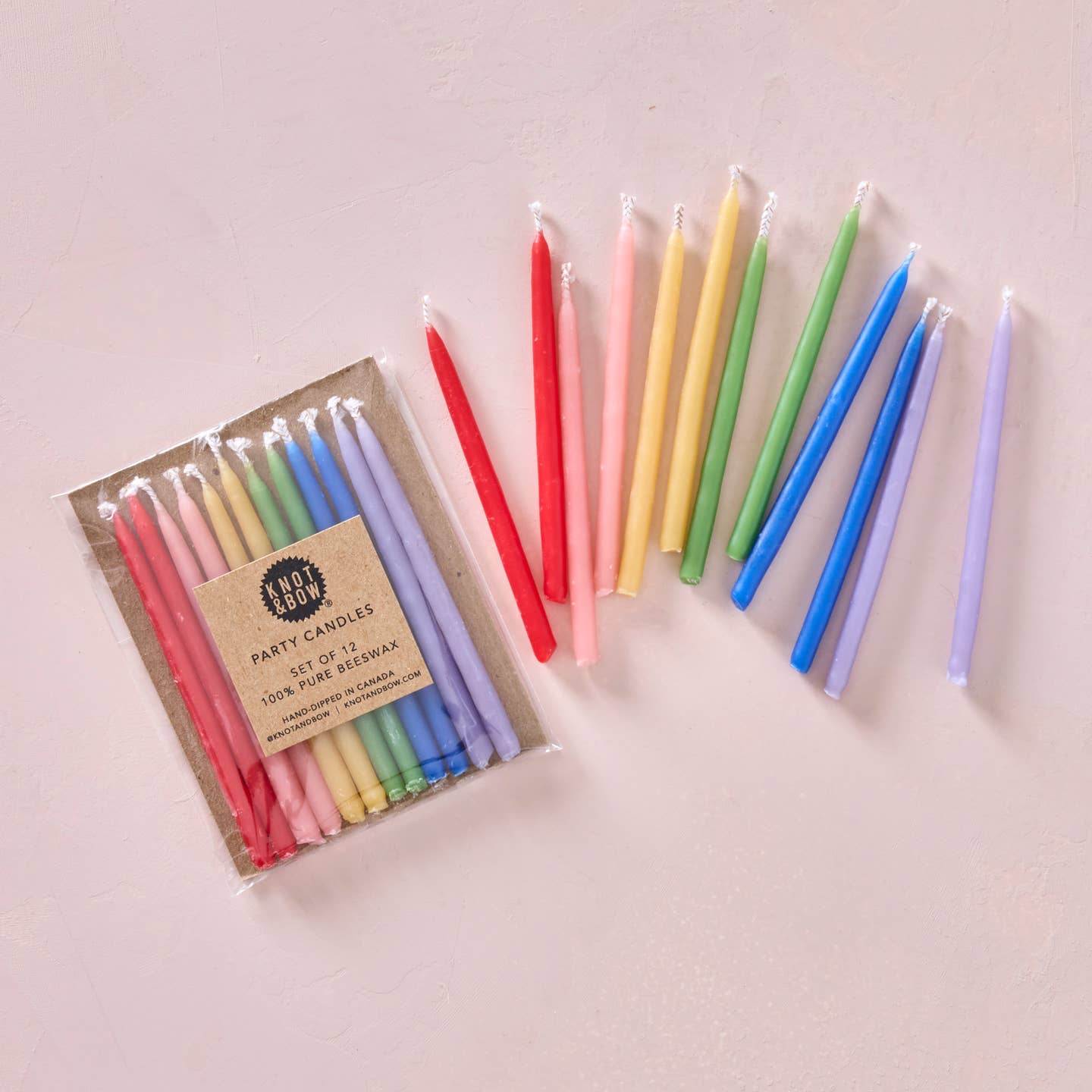Rainbow beeswax party candles set, multicolor tapered candles with white wicks